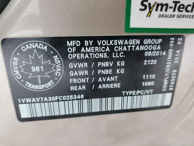 2015 VOLKSWAGEN PASSAT S  