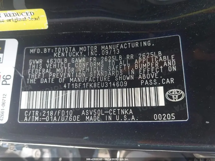 2014 TOYOTA CAMRY LE