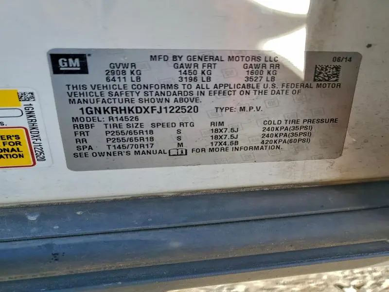 2015 CHEVROLET TRAVERSE LT  