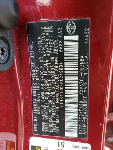 2019 TOYOTA CAMRY L  