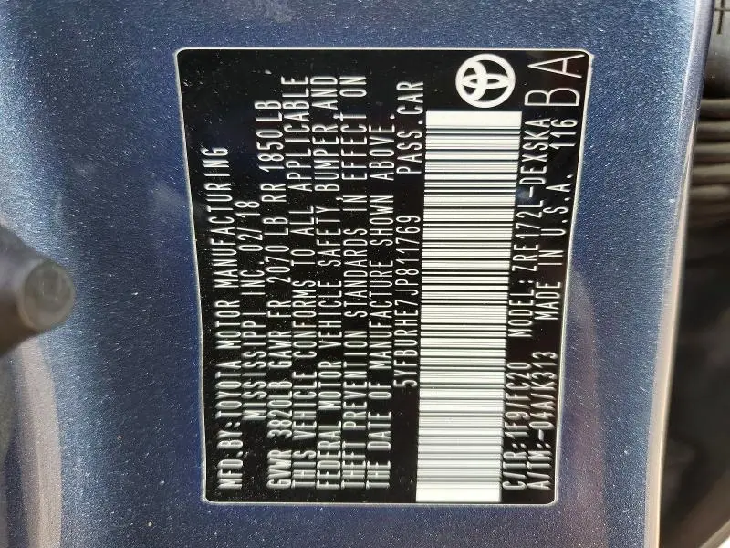 2018 TOYOTA COROLLA SE  