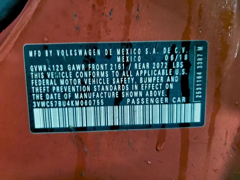 2019 VOLKSWAGEN JETTA S  