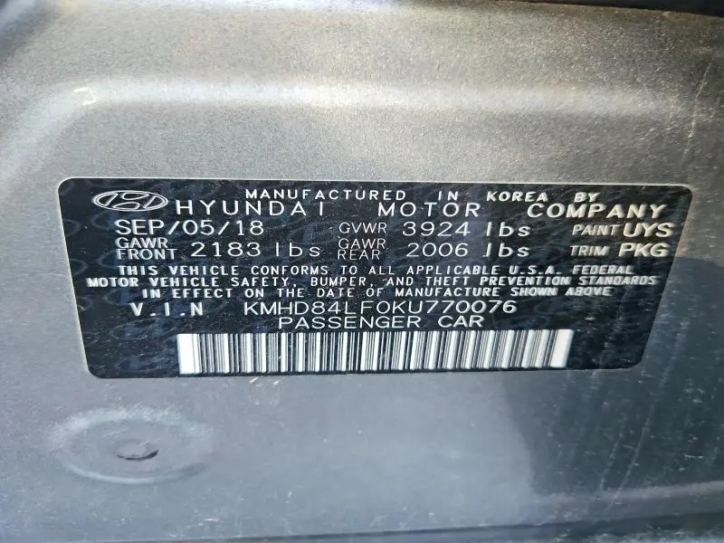 2019 HYUNDAI ELANTRA SEL  