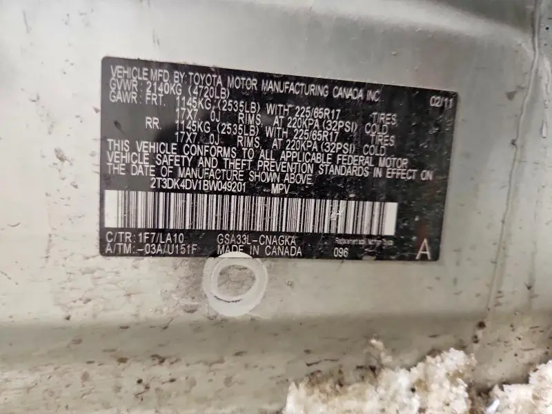 2011 TOYOTA RAV4 LIMITED  