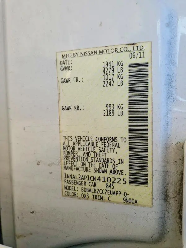 2012 NISSAN ALTIMA BASE  