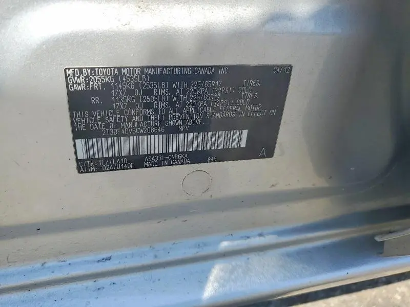 2012 TOYOTA RAV4 LIMITED  