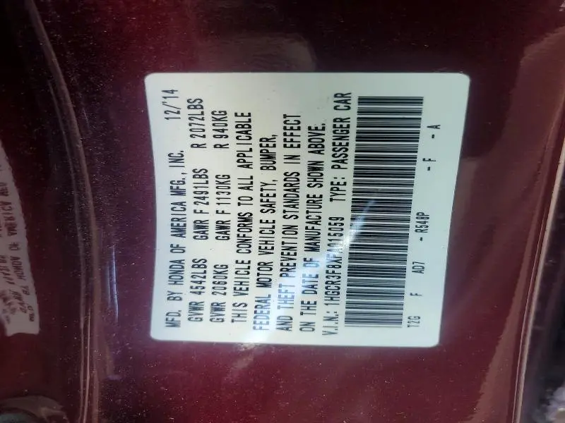 2015 HONDA ACCORD EXL  