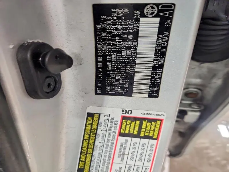 2019 TOYOTA COROLLA L  