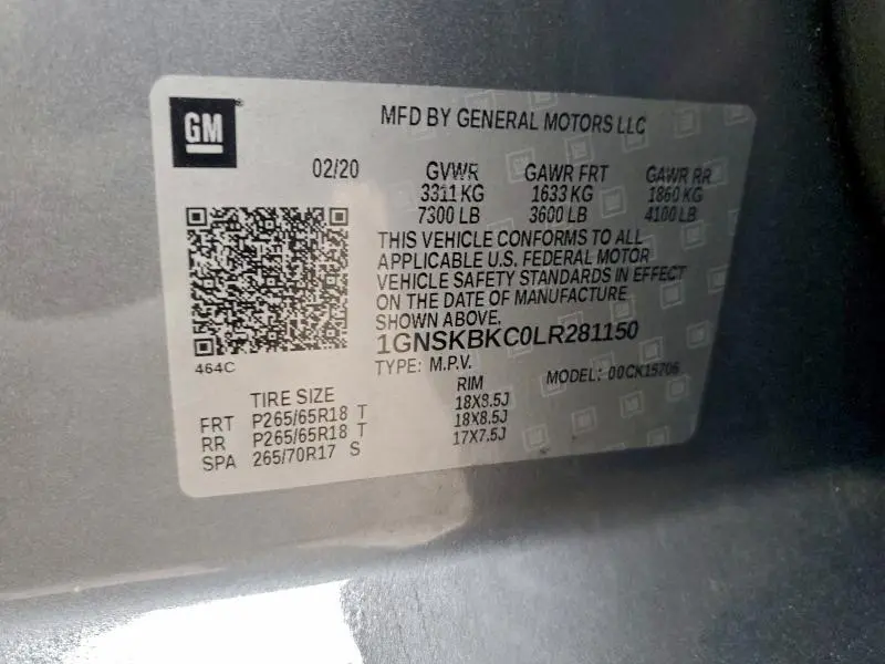 2020 CHEVROLET TAHOE K1500 LT  