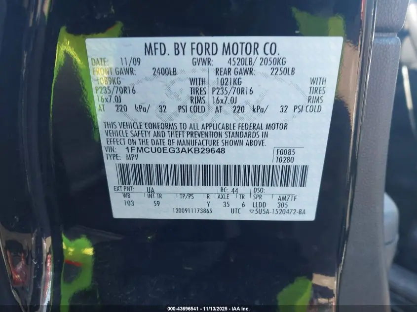 2010 FORD ESCAPE LIMITED