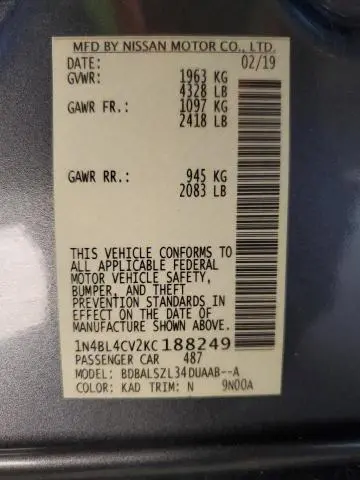 2019 NISSAN ALTIMA SR  