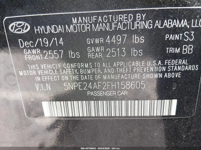 2015 HYUNDAI SONATA SE