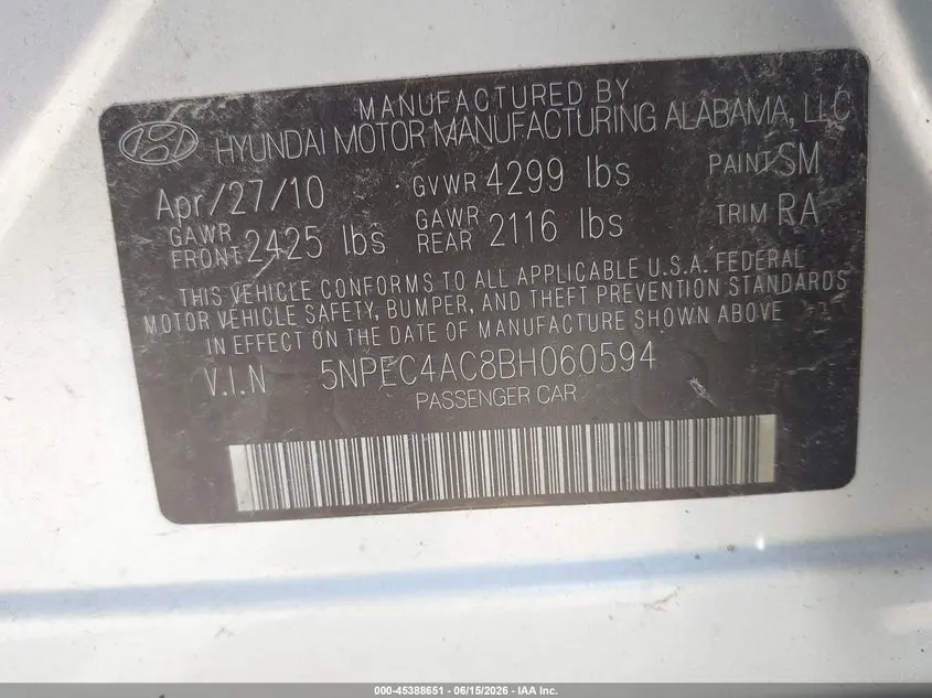 2011 HYUNDAI SONATA LIMITED