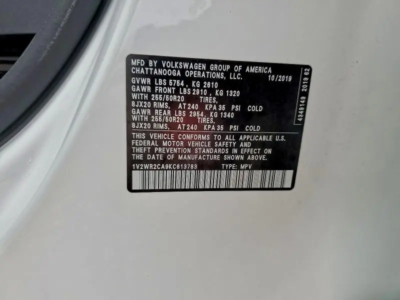 2019 VOLKSWAGEN ATLAS SE  