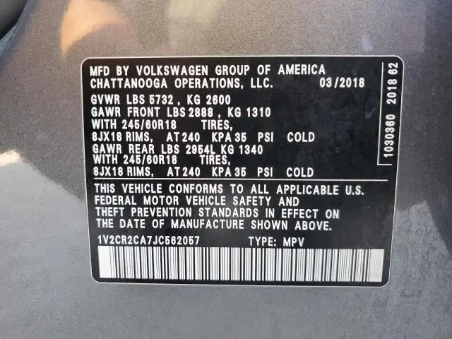 2018 VOLKSWAGEN ATLAS SE  