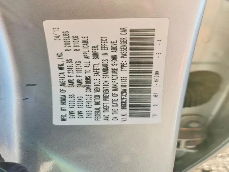 2013 HONDA ACCORD LX  