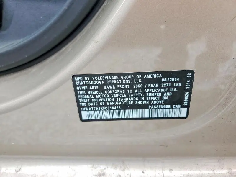 2015 VOLKSWAGEN PASSAT S  