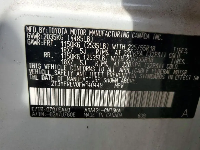 2015 TOYOTA RAV4 LIMITED  