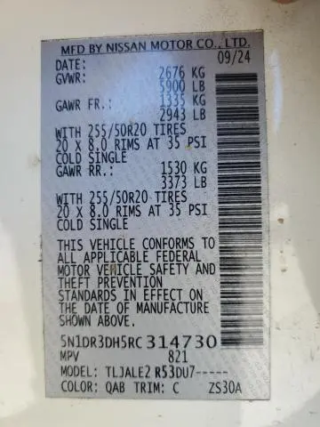 2024 NISSAN PATHFINDER PLATINUM  