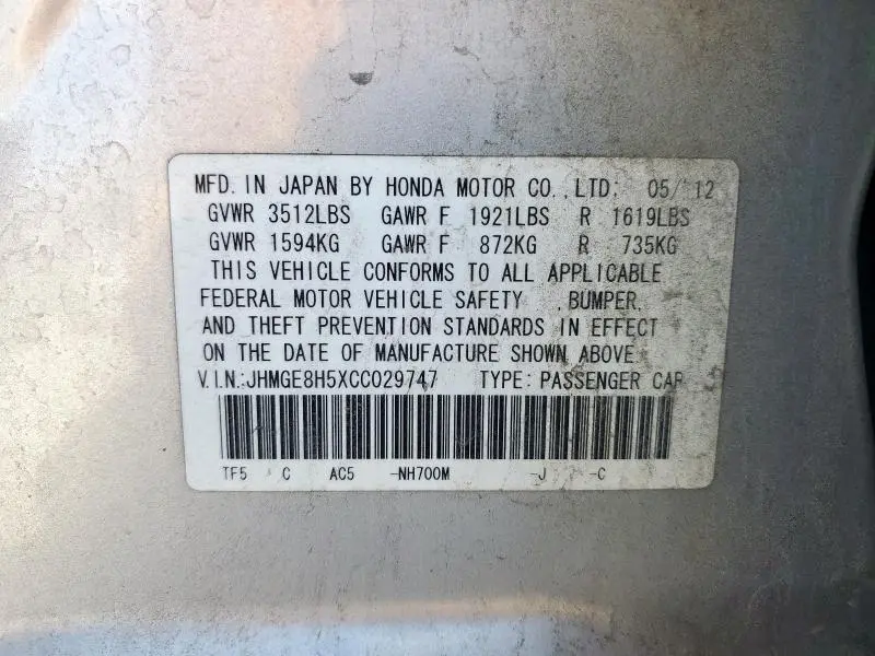 2012 HONDA FIT SPORT  