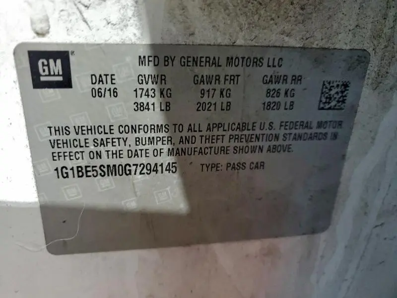 2016 CHEVROLET CRUZE LT  