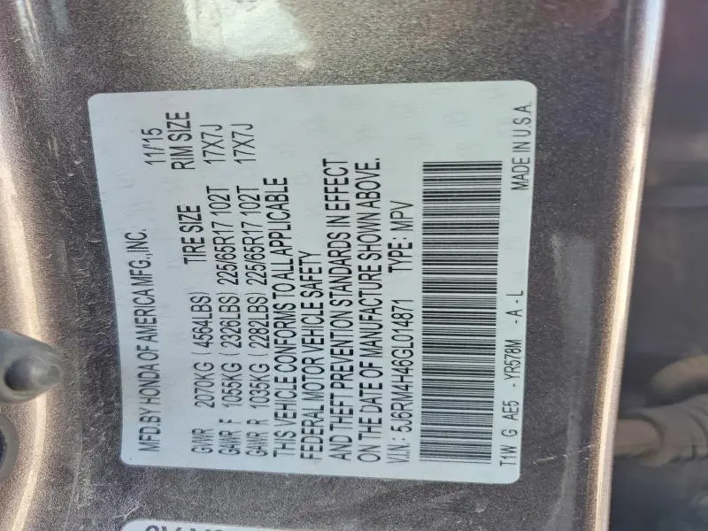 2016 HONDA CR-V SE  