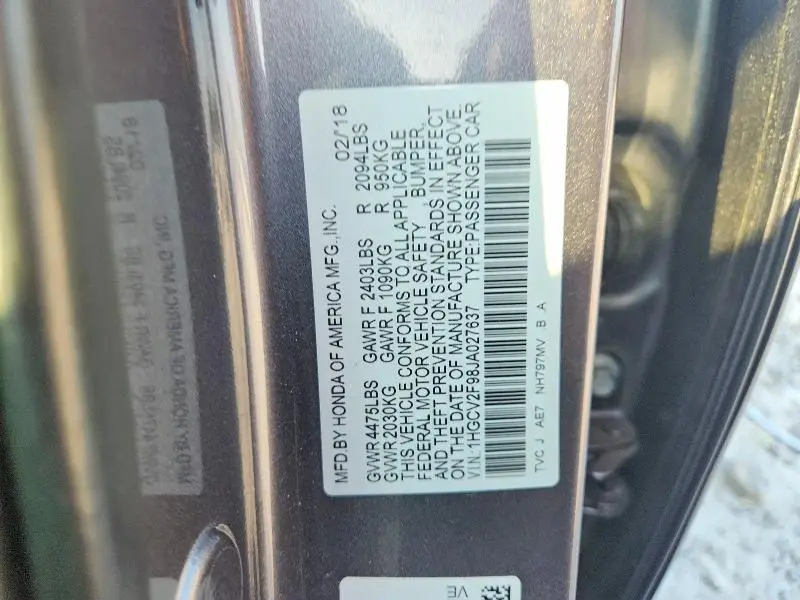 2018 HONDA ACCORD TOURING  