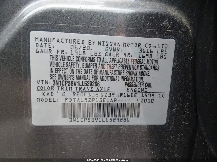 2020 NISSAN KICKS S XTRONIC CVT