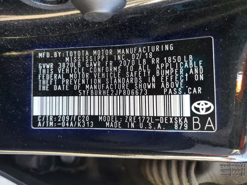 2018 TOYOTA COROLLA SE  