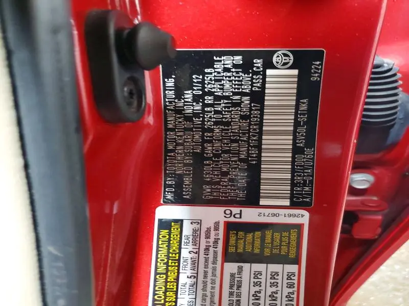 2012 TOYOTA CAMRY BASE  