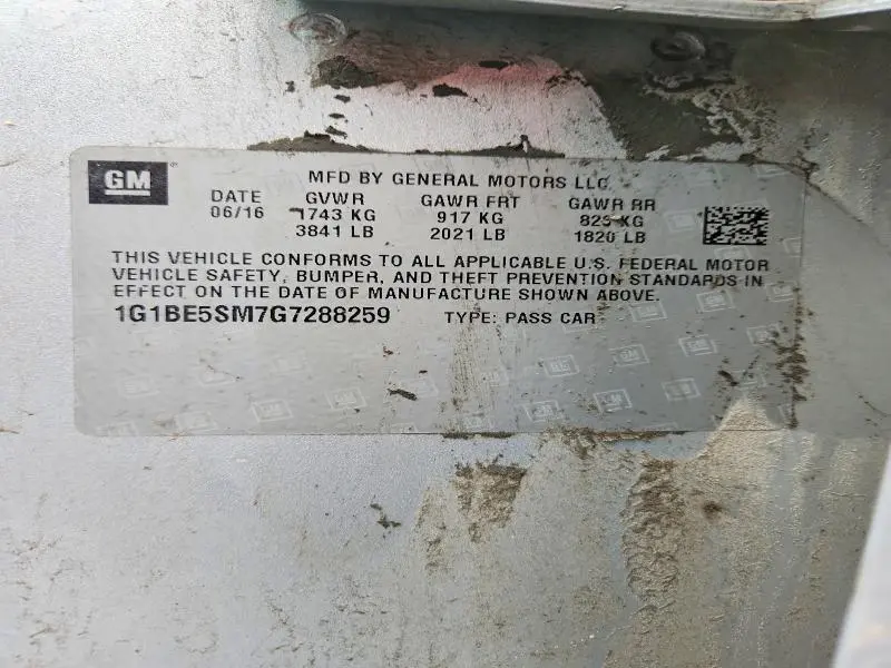 2016 CHEVROLET CRUZE LT  