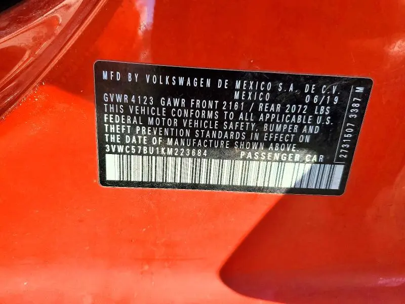 2019 VOLKSWAGEN JETTA S  