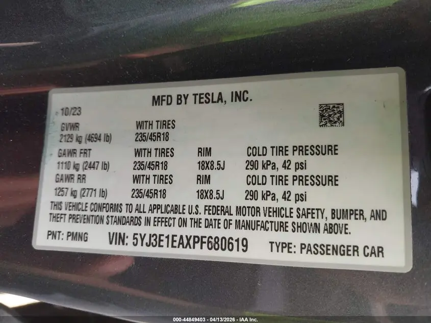 2023 TESLA MODEL 3 REAR-WHEEL DRIVE