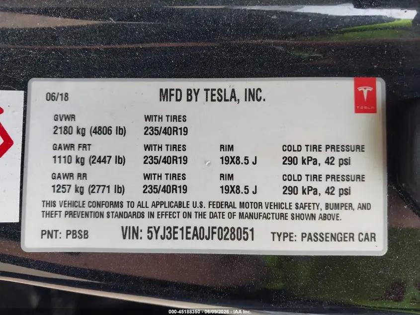 2018 TESLA MODEL 3  