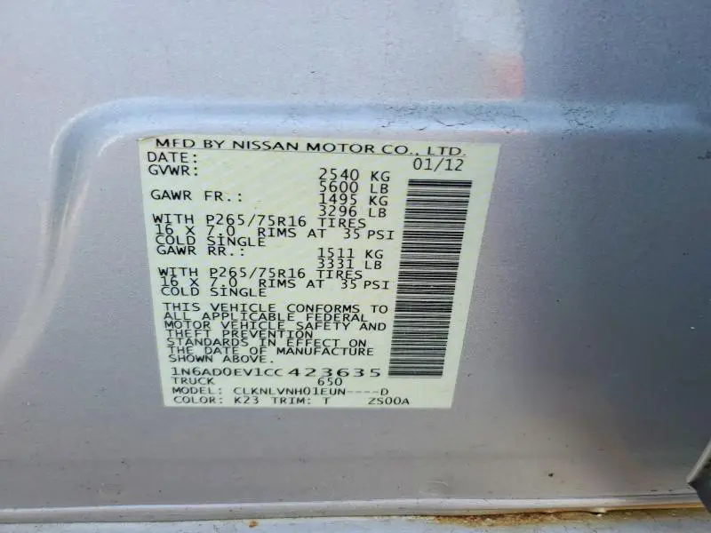 2012 NISSAN FRONTIER S  
