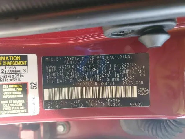 2022 TOYOTA CAMRY XLE  