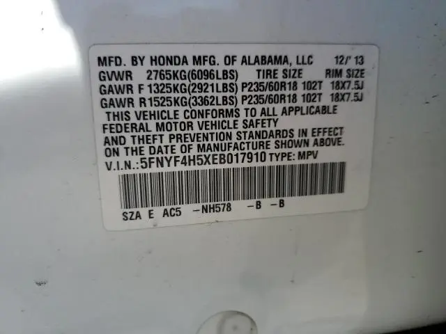 2014 HONDA PILOT EXL  