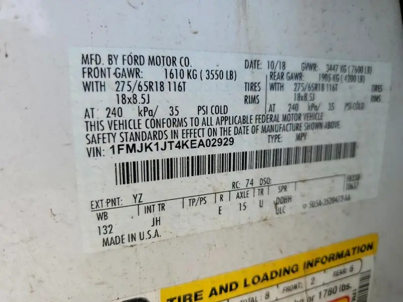 2019 FORD EXPEDITION MAX XLT  