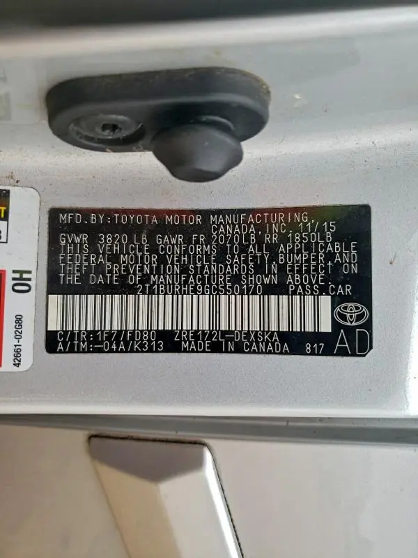 2016 TOYOTA COROLLA L  