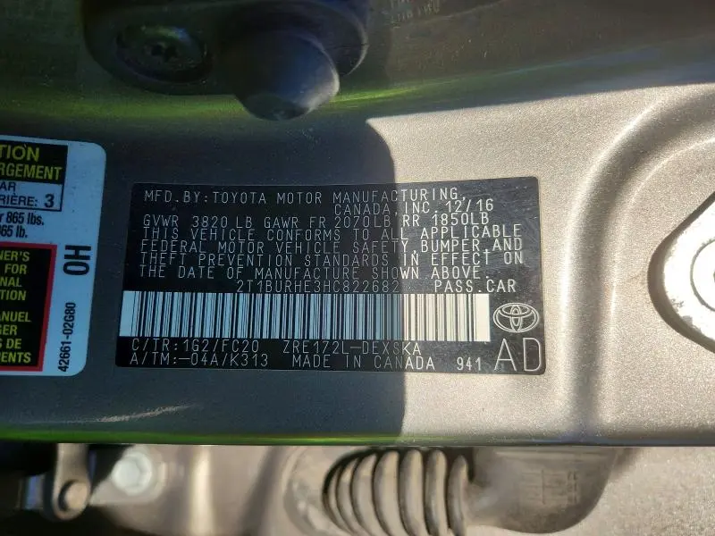 2017 TOYOTA COROLLA SE  