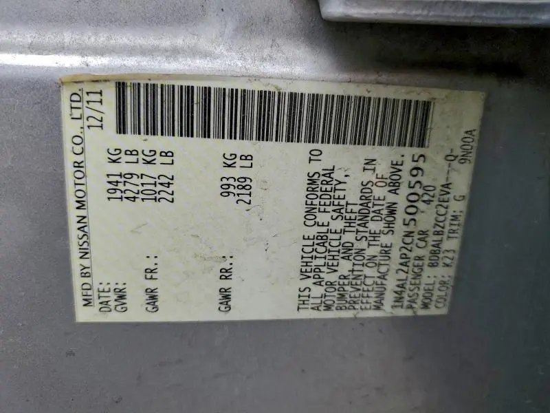 2012 NISSAN ALTIMA BASE  