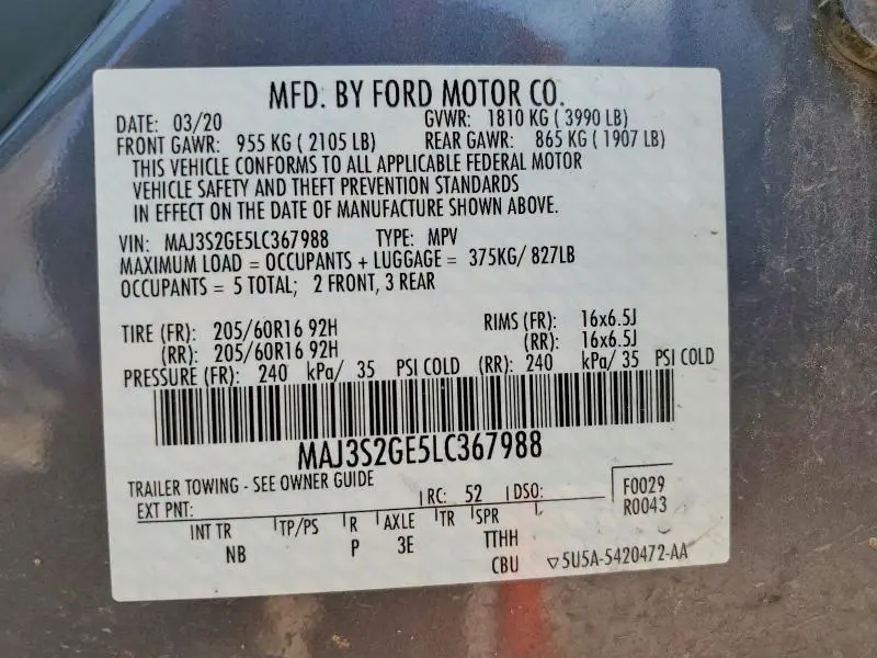 2020 FORD ECOSPORT SE  