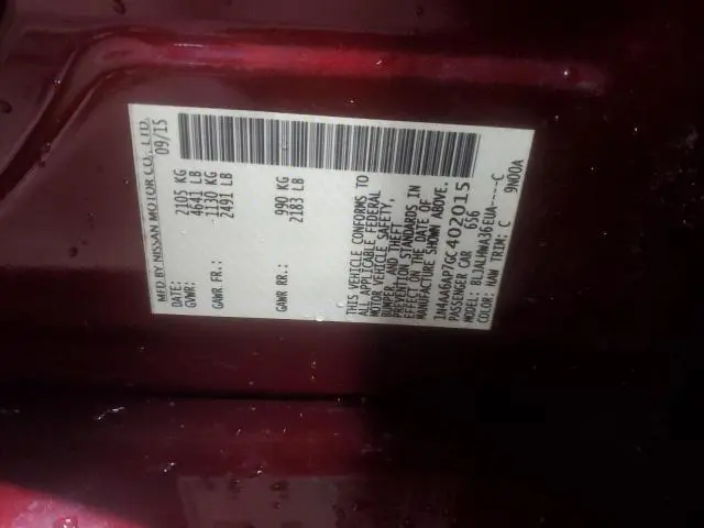 2016 NISSAN MAXIMA 3.5S  