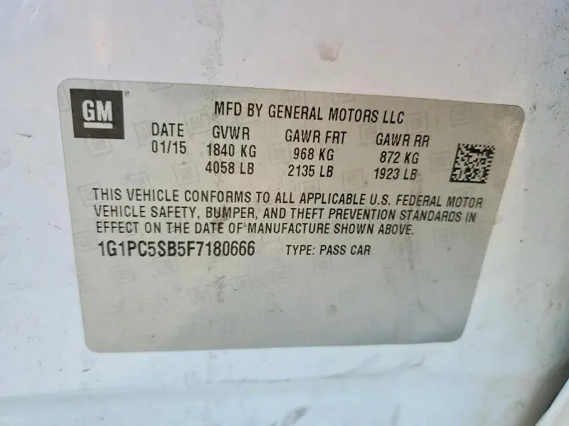 2015 CHEVROLET CRUZE LT  