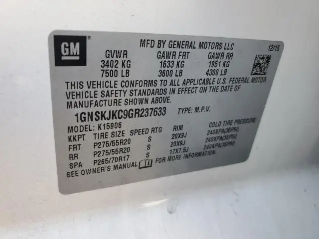 2016 CHEVROLET SUBURBAN K1500 LTZ  