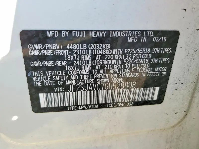 2016 SUBARU FORESTER 2.5I TOURING  