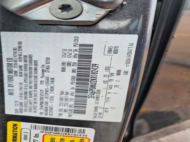 2019 FORD FUSION SEL  