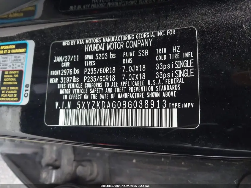 2011 HYUNDAI SANTA FE LIMITED V6