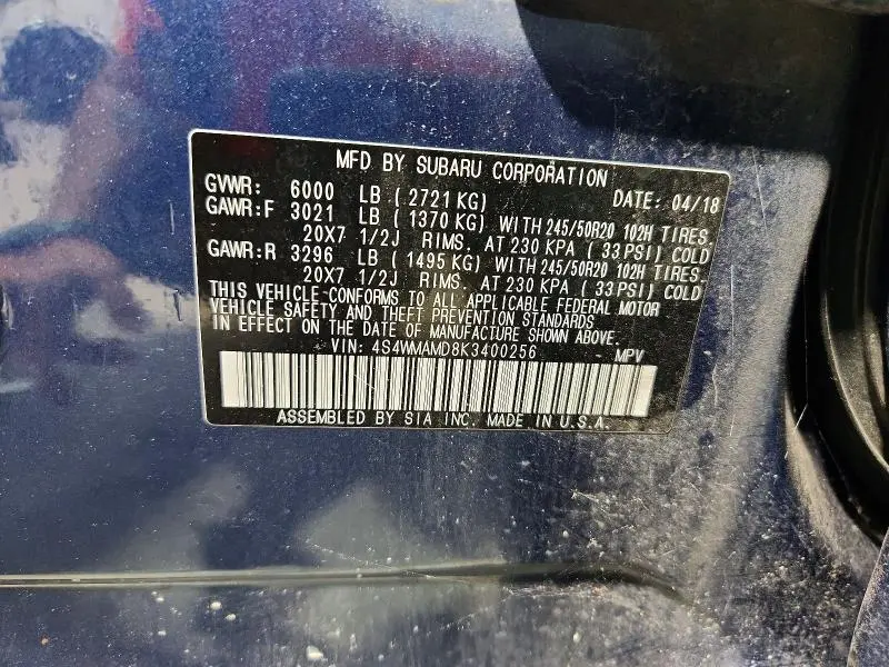 2019 SUBARU ASCENT LIMITED  