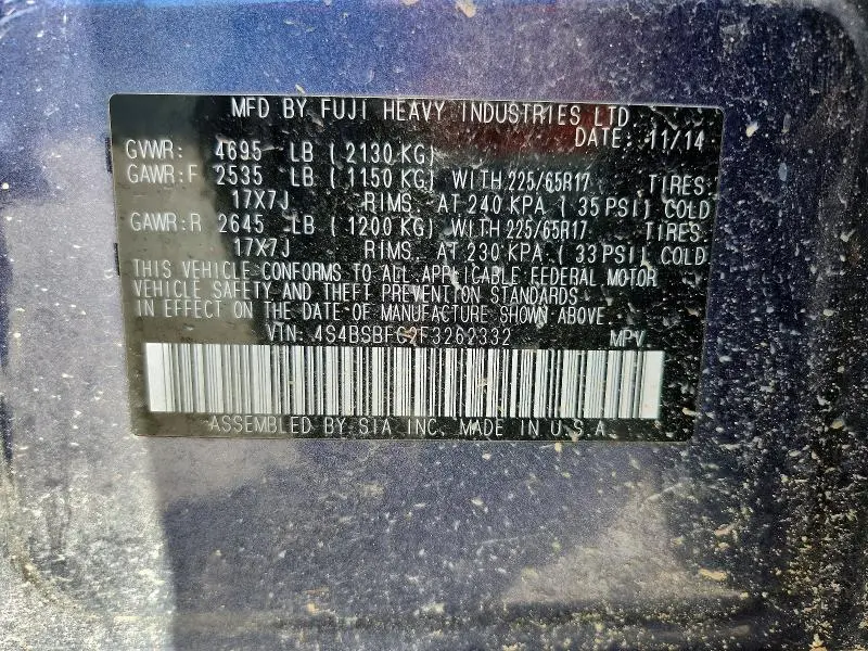 2015 SUBARU OUTBACK 2.5I PREMIUM  